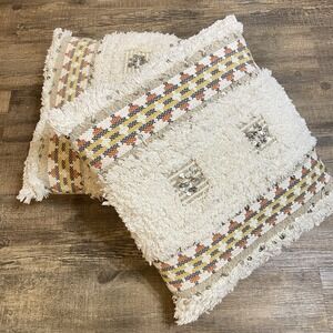 Devi Designs Moroccan Aztec Boho Throw Pillows Set‎ of 2 Cream Geometric Sequin